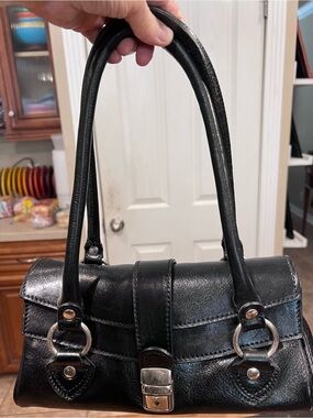 Floto Classic Black  Handbag with Silver Hardware